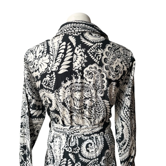 Uncle Frank Button Down Tie Waist Swing Shirtdress, Navy/White Paisley Print, Sm - Picture 8 of 15